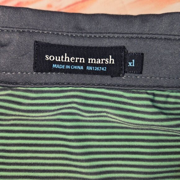 Southern Marsh Mens XL Green & Gray Striped Polo - Picture 5 of 8